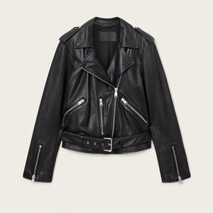 NWOT / ALLSAINTS Balfern Black Leather Biker Jacket / US 0 XS